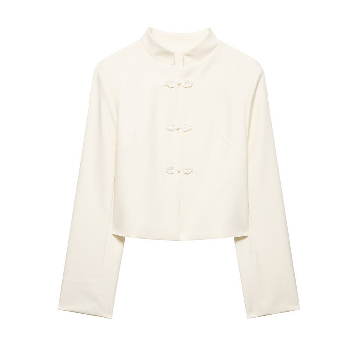 Damen Kurze Blazerjacke mit Stehkragen und Knotenverschlüssen Echo Archiv