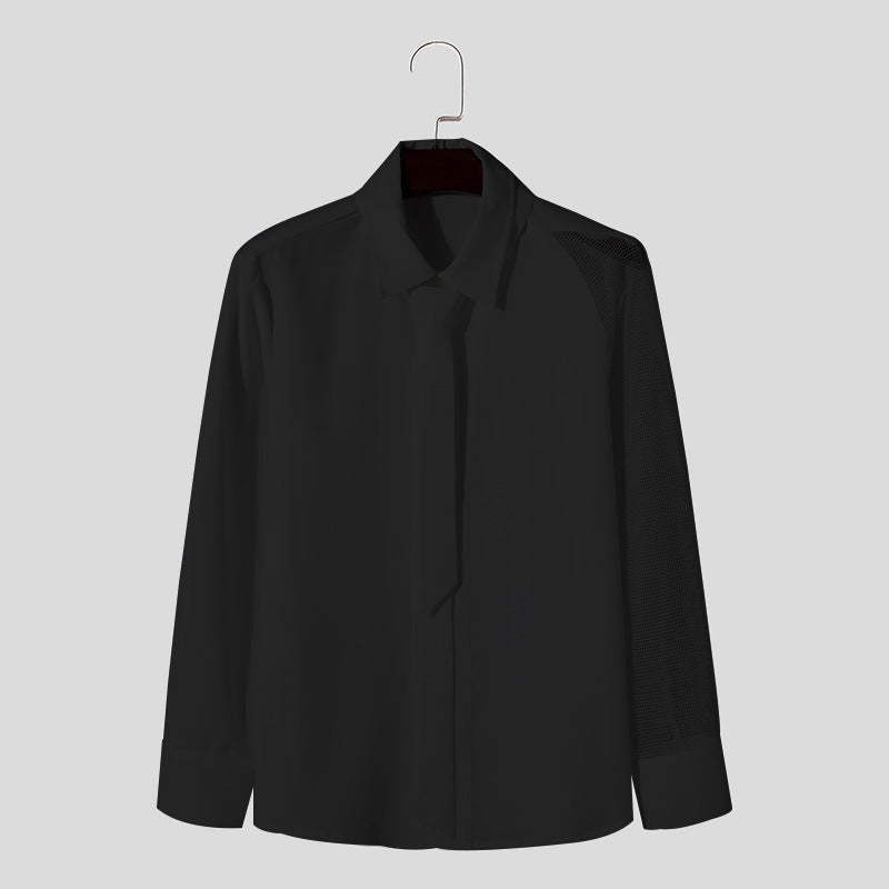 Damen nan fließende Hemdbluse mit angenähter Schluppe verdeckter Knopfleiste und einseitigem Netzärmeldetail Echo Archiv