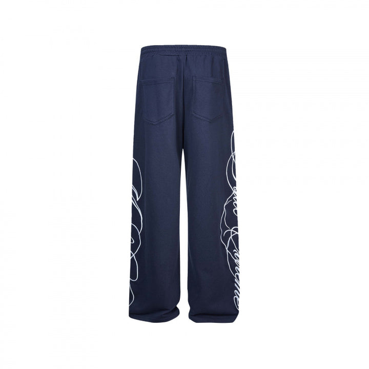 Damen Weite Jersey-Hose mit Kordelzug, seitlichem Line-Art Print und Relaxed-Fit Echo Archiv