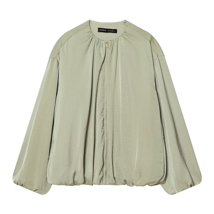 Damen Leichte Cropped-Blousonjacke mit Rundhals, Ballonärmeln und Tunnelzugsaum Echo Archiv