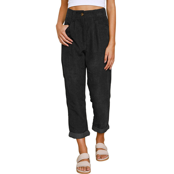 Damen modische Cordhose mit hohem Bund und weitem Bein – Avélisse