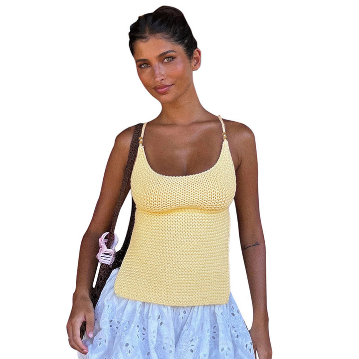 Damen luftiges Stricktop mit verstellbaren Trägern und dekorativem Saum Echo Archiv