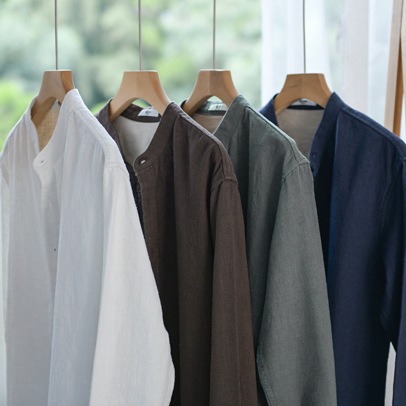 Herren Mandarinhemd aus Leinen‑Baumwollmix, Relaxed Fit Echoarchiv