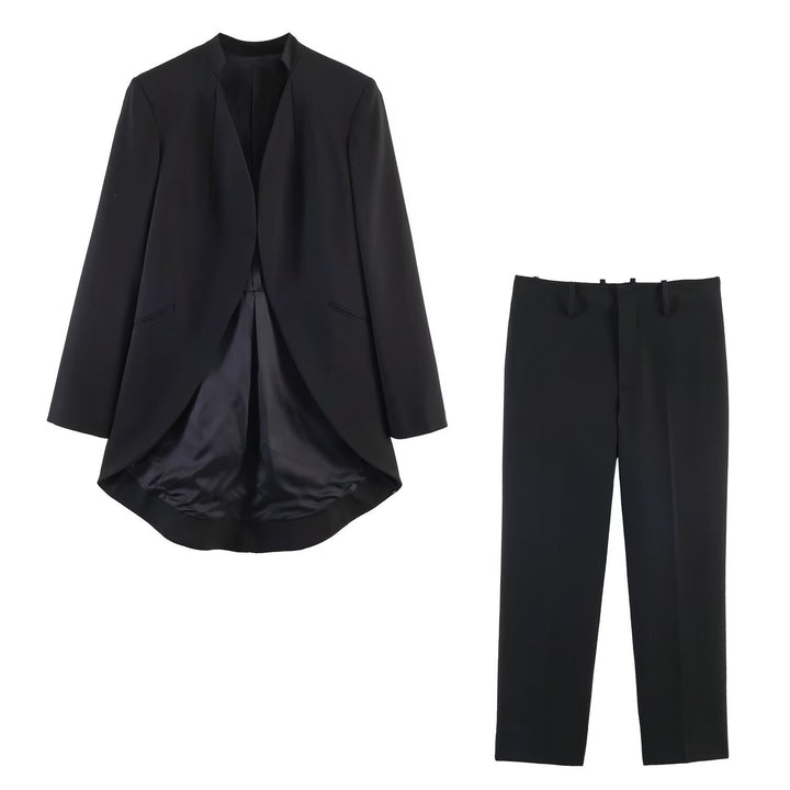 Damen Longline-Blazer mit Vokuhila-Saum und kragenlosem Schnitt Echo Archiv