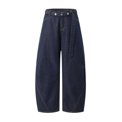 Damen Culotte-Jeans mit weitem Ballon‑Schnitt, hohem Bund und Stoffgürtel Echo Archiv