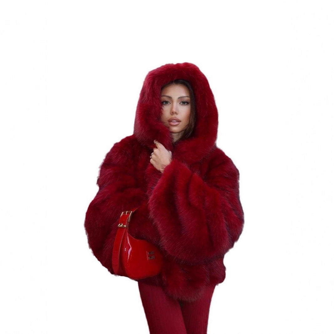 Damen Kapuzenkunstpelzjacke mit voluminöser Shaggy‑Silhouette Echo Archiv