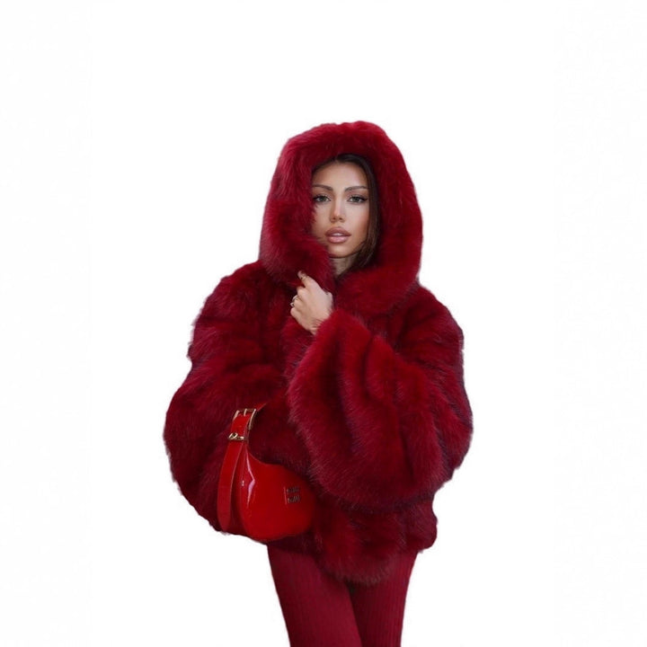 Damen Kapuzenkunstpelzjacke mit voluminöser Shaggy‑Silhouette Echo Archiv