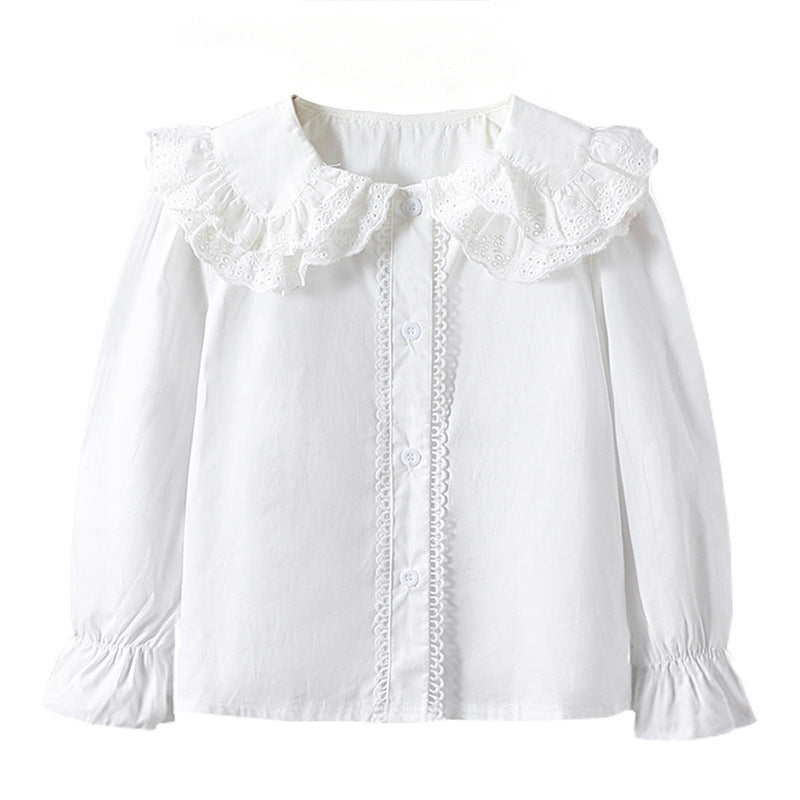 Mädchen Bluse mit voluminösem Spitzenkragen und Rüschendetails Echo Archiv