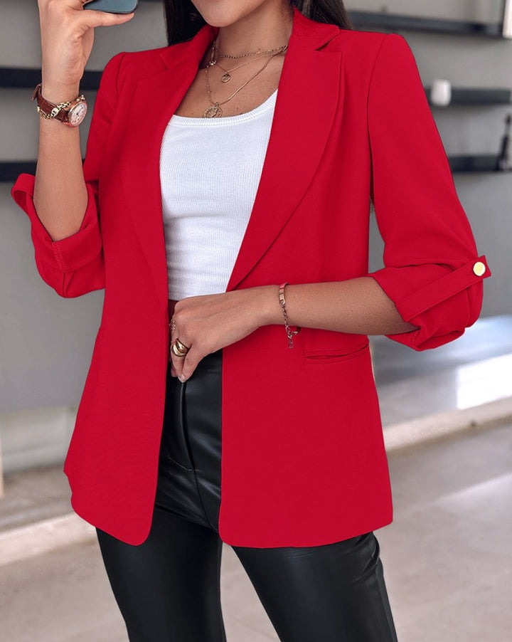 Damen nan taillierter Longblazer mit aufgekrempelten Ärmeln, Reverskragen und schlanker Silhouette Echo Archiv