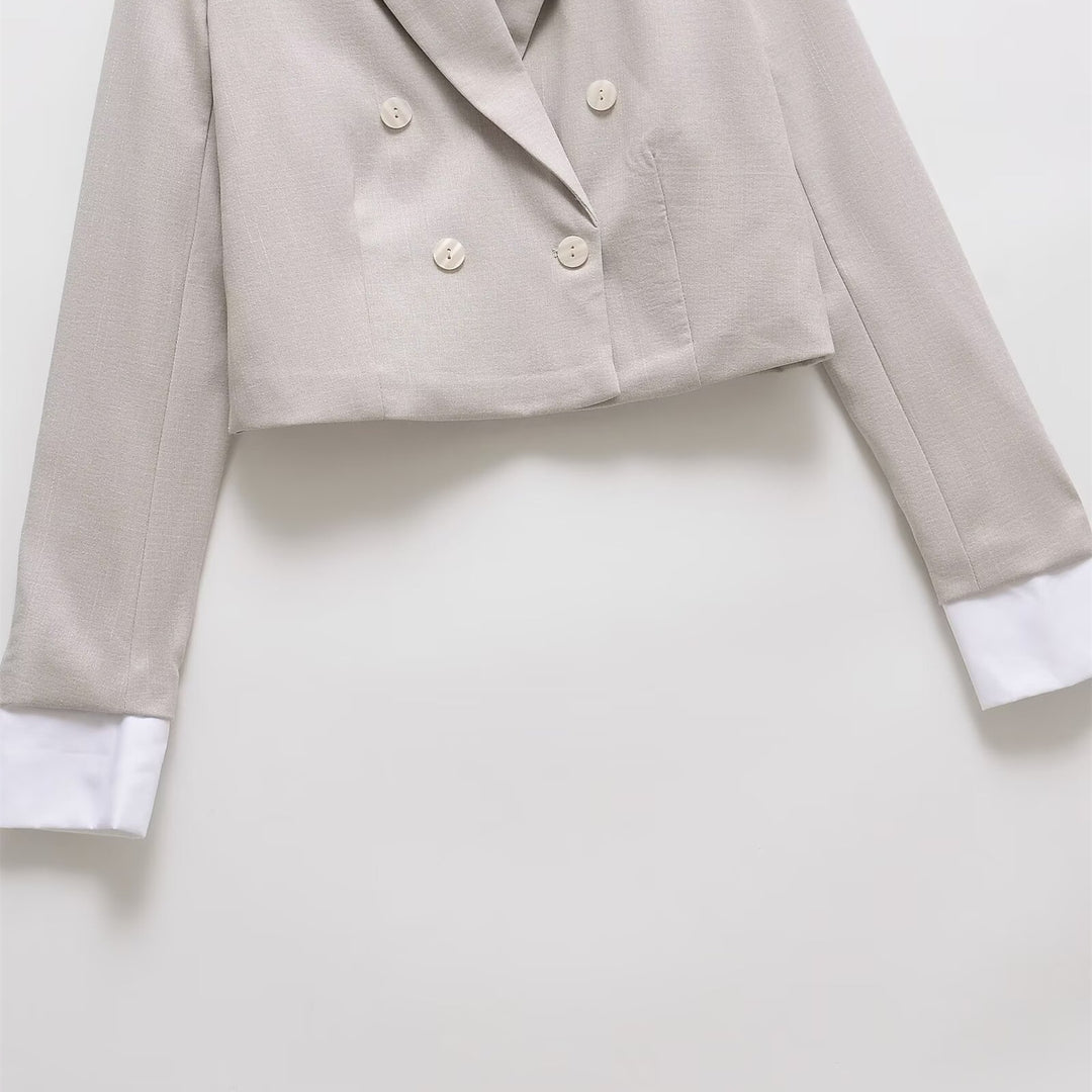 Damen Cropped Doppelreiher-Blazer mit Reverskragen Echo Archiv