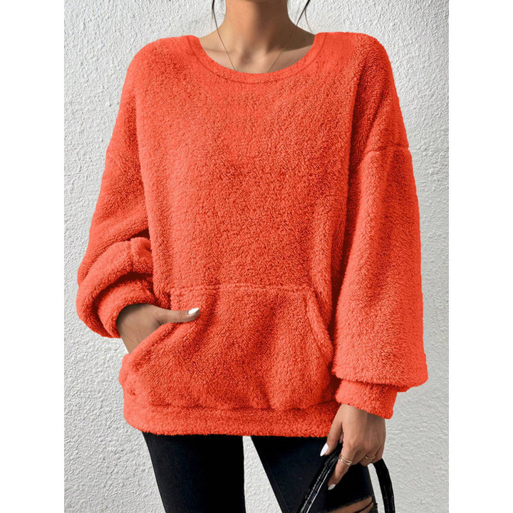 Damen Kuscheliger Oversize-Sherpa-Pullover mit Kängurutasche und Ballonärmeln Echo Archiv