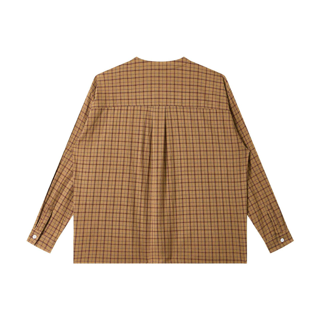 Damen Oversize Hemdjacke mit Rundkragen, durchgehender Knopfleiste und kariertem Strukturstoff Echoarchiv