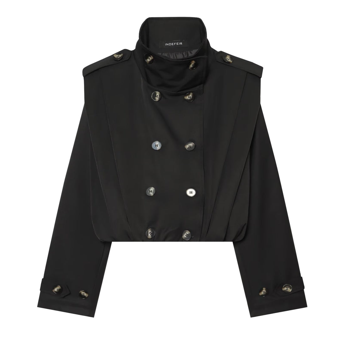 Damen Cropped Trenchjacke im Cape-Look mit doppelreihiger Knopfleiste und hohem Stehkragen Echoarchiv