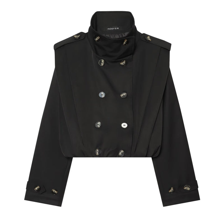 Damen Cropped Trenchjacke im Cape-Look mit doppelreihiger Knopfleiste und hohem Stehkragen Echoarchiv