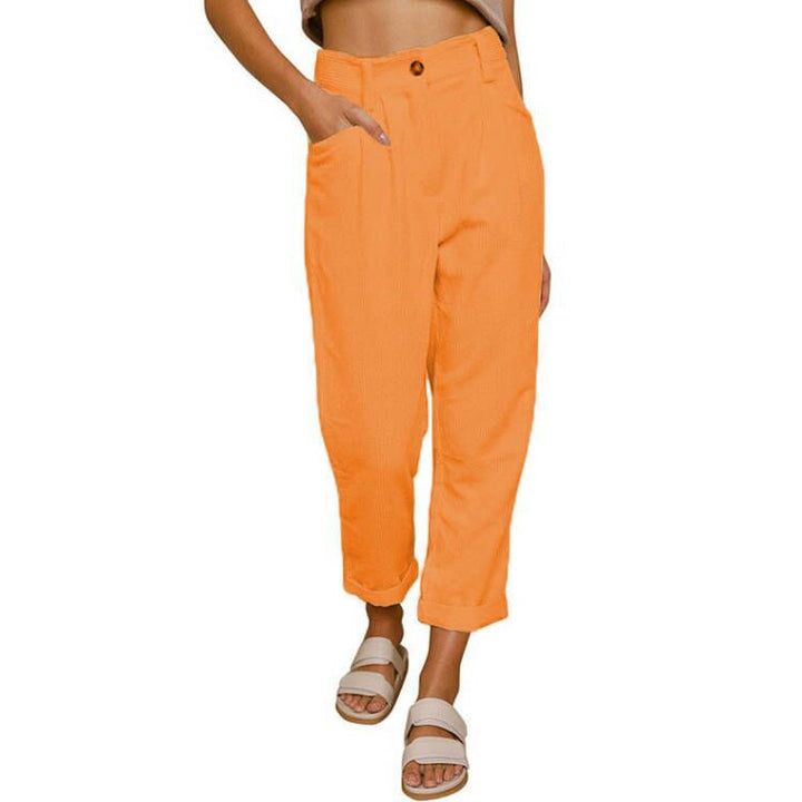 Damen modische Cordhose mit hohem Bund und weitem Bein – Avélisse