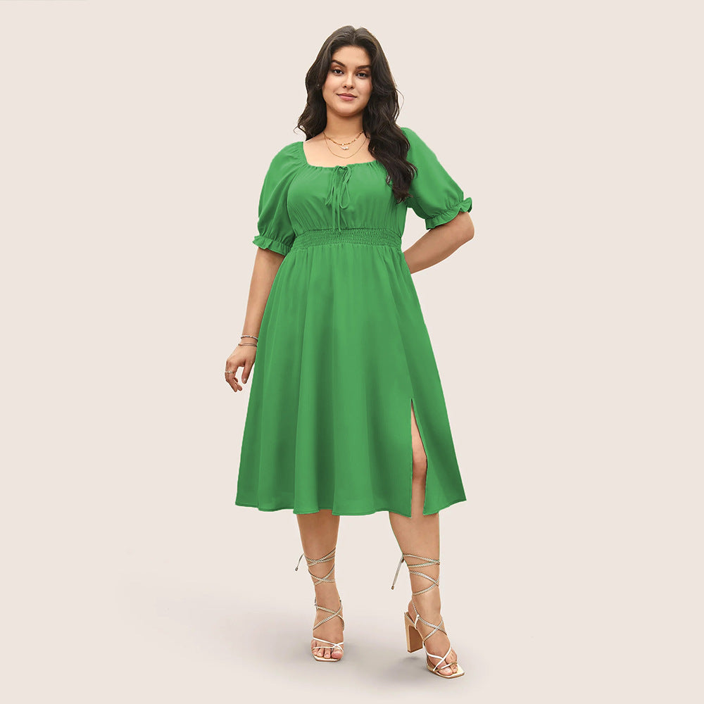 Damen Midi-Kleid mit Puffärmeln und elastischem Taillenbund Echo Archiv