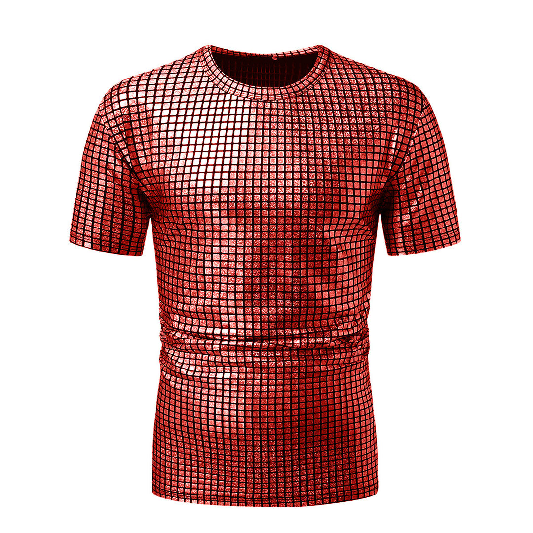 Herren modisches Kurzarm T-Shirt im schimmernden Quadratdesign Echoarchiv