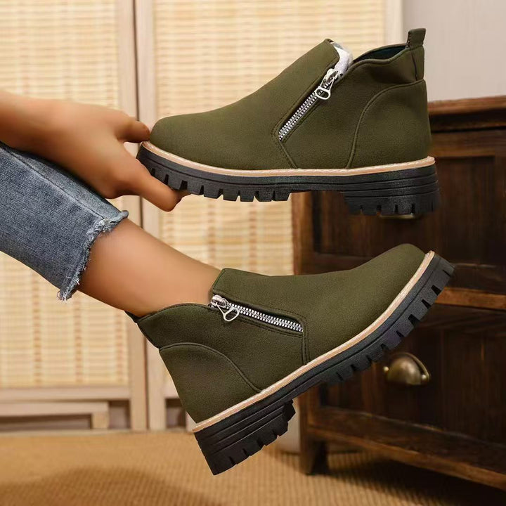 Damen Warme Chelsea-inspirierte Stiefelette mit seitlichem Reißverschluss und grober Profilsohle – Varelle