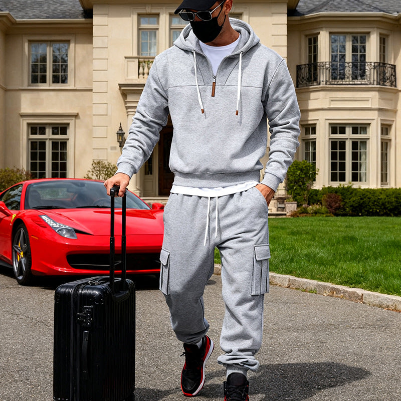Herren nan lässiger Fleece-Jogginganzug mit halbem Reißverschluss und Cargo-Taschen Echo Archiv