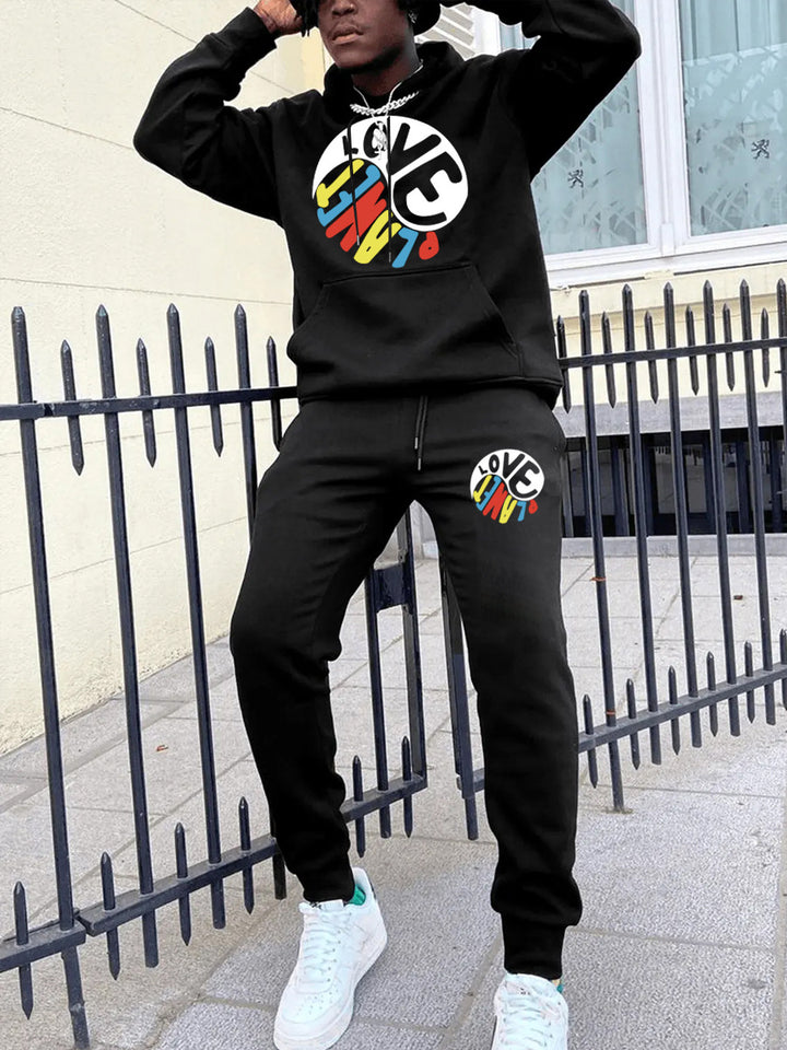 Herren Hoodie und Jogginghose Set mit kreativem Print Echoarchiv