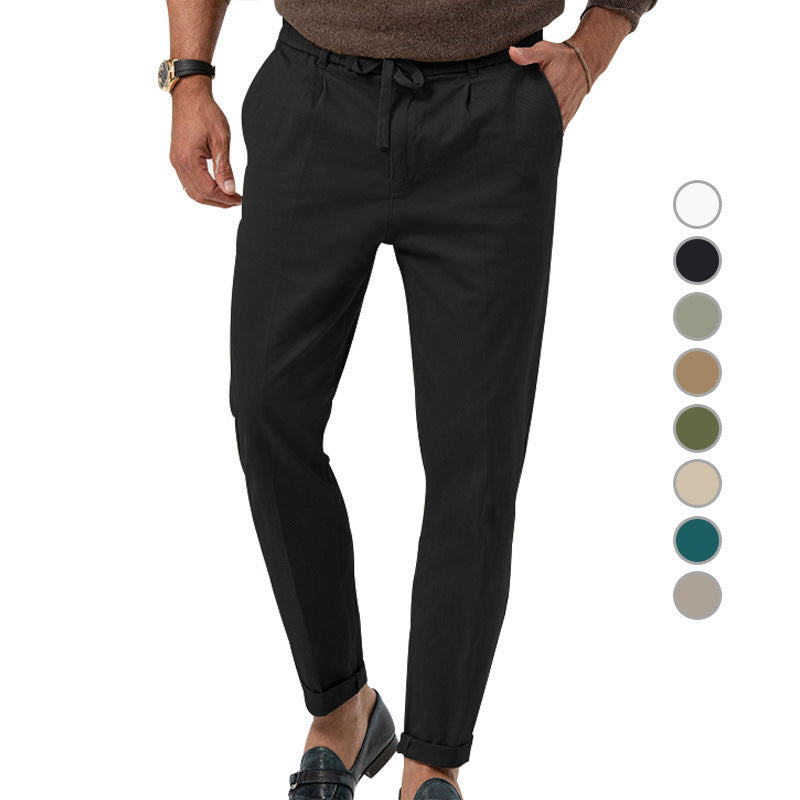 Herren Tapered Leinen-Baumwoll-Hose mit Elastikbund, Tunnelzug und Bündchen Echoarchiv
