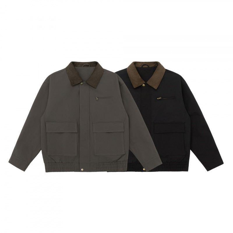 Unisex Kastenförmige Utility-Jacke mit Cordkragen, aufgesetzten Pattentaschen und elastischem Saum Echo Archiv