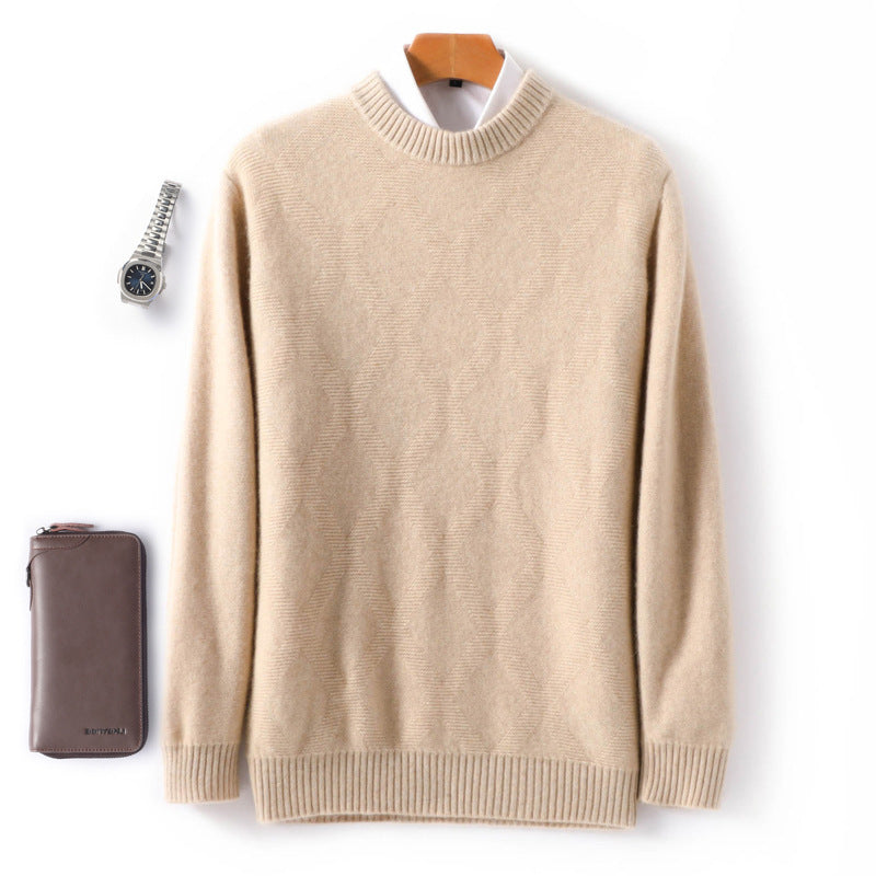 Herren Feiner Rundhals‑Pullover mit dezenter Rautenstruktur aus Kaschmir‑Mix Echoarchiv
