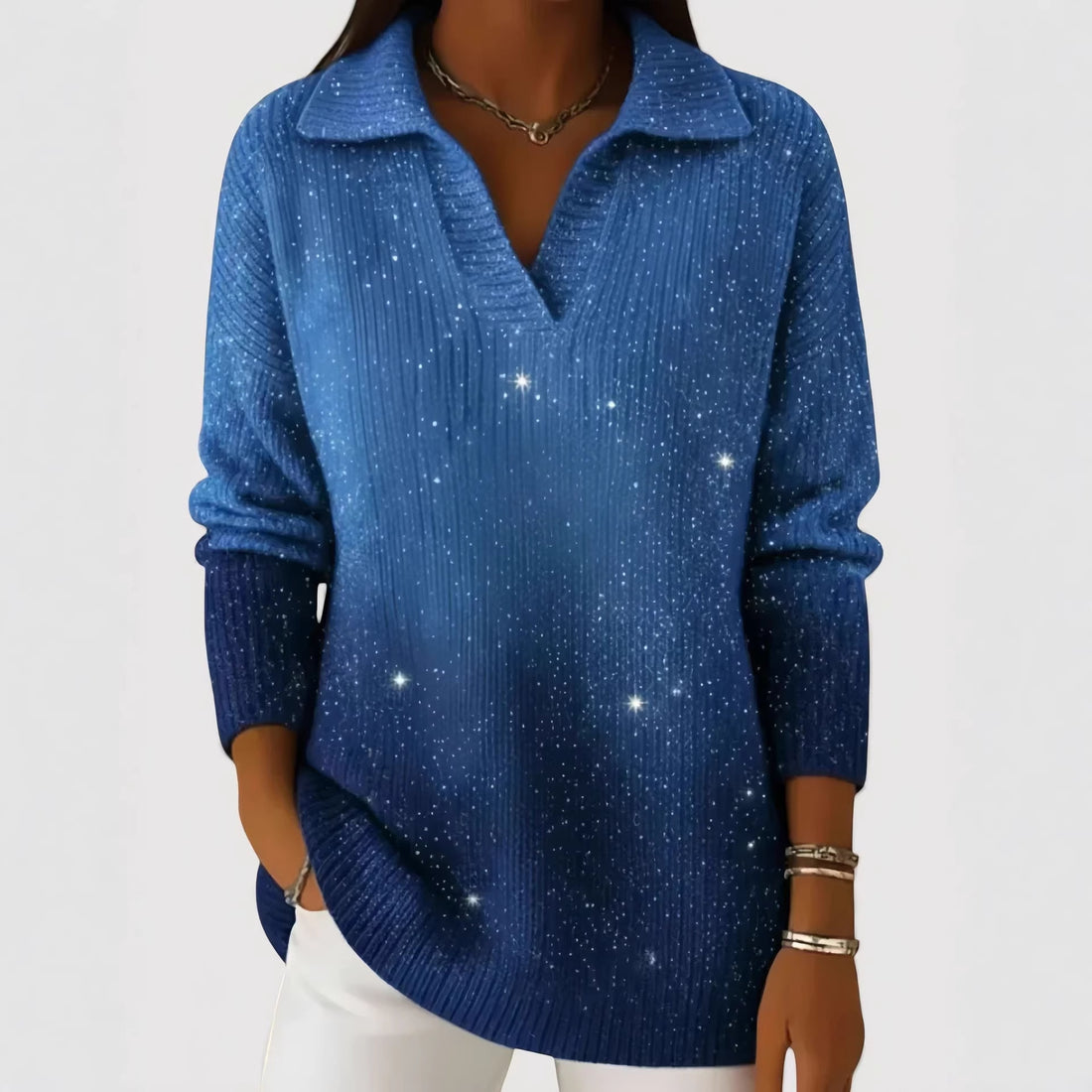 Damen Modischer Strickpullover mit V-Ausschnitt – Mavelle