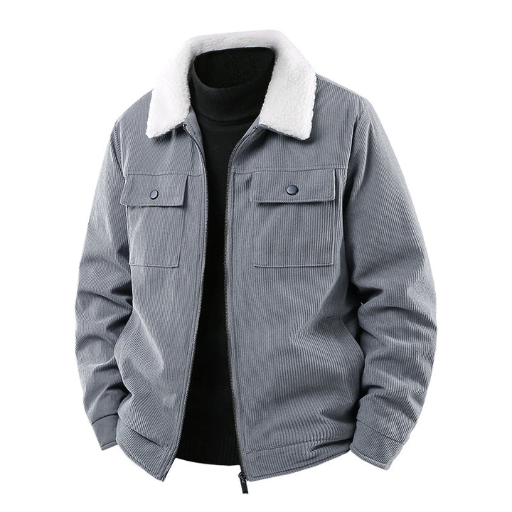 Herren Cordjacke mit Sherpa-Kragen, gesteppter Thermofütterung und Brusttaschen Echoarchiv