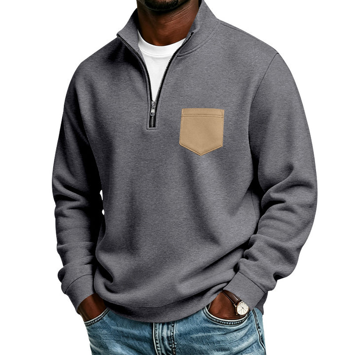 Herren Troyer-Sweatshirt mit halbem Reißverschluss und kontrastierter Brusttasche Echoarchiv