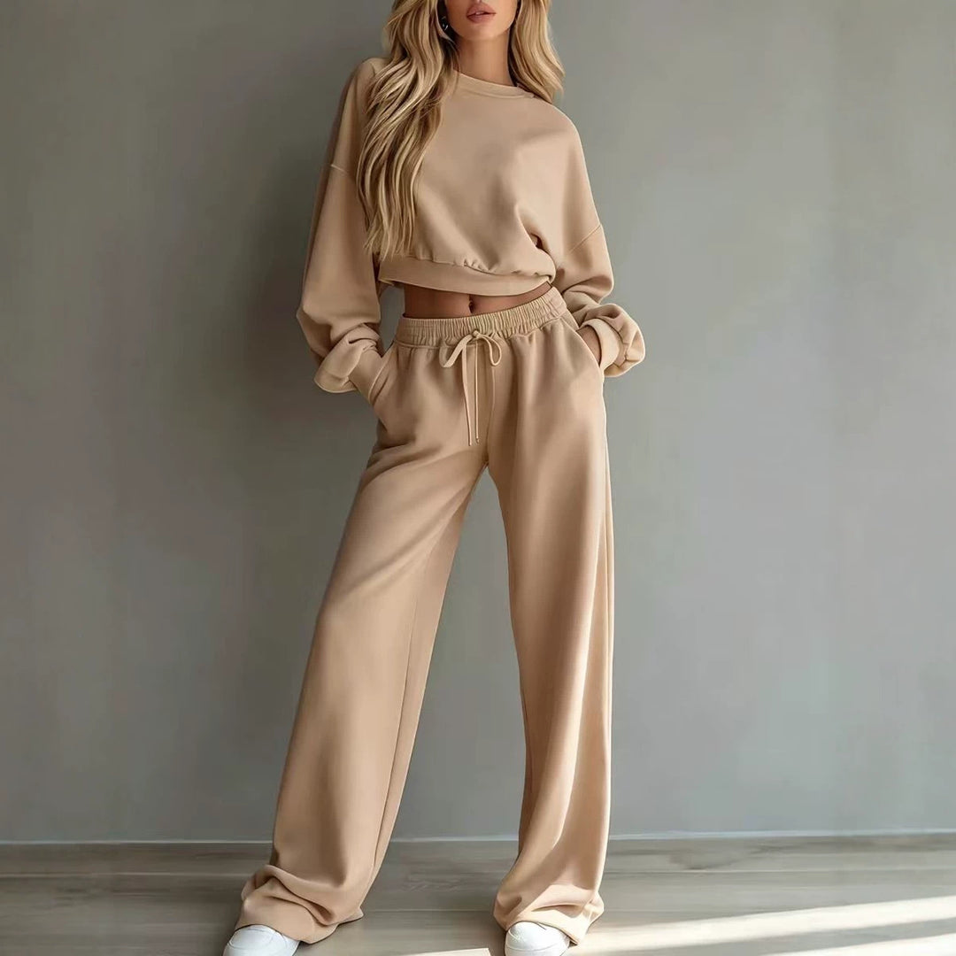 Damen Weiches Lounge-Set mit kurzem Sweatshirt und weiter Jogginghose Echoarchiv