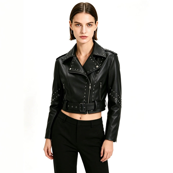 Damen Trendige Bikerjacke mit Nieten Echo Archiv