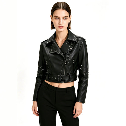 Damen Trendige Bikerjacke mit Nieten Echo Archiv