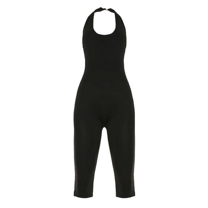 Damen figurbetonter Jumpsuit mit Kragen und Kurzarm Echo Archiv