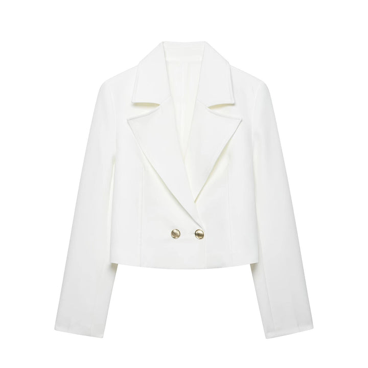Damen Eleganter taillierter Cropped‑Blazer mit doppelreihiger Zierknopfleiste und konstruiertem Revers Echo Archiv