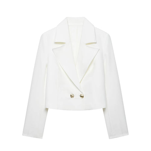 Damen Eleganter taillierter Cropped‑Blazer mit doppelreihiger Zierknopfleiste und konstruiertem Revers Echo Archiv