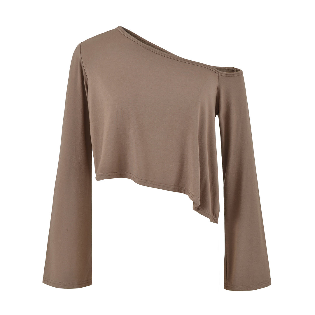 Damen Einschulter-Kurztop mit asymmetrischem Saum und Trompetenärmeln Echoarchiv