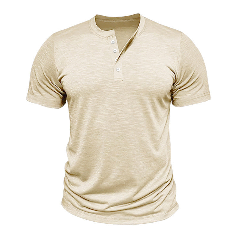 Herren Kurzarm-Henley-T-Shirt mit dekorativen Knopfdetails und geschmeidiger Oberfläche Echoarchiv