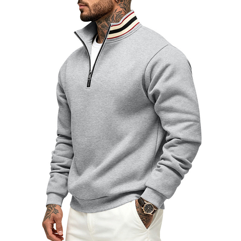 Herren Sweatpullover mit halbem Reißverschluss und gestreiftem Stehkragen Echoarchiv