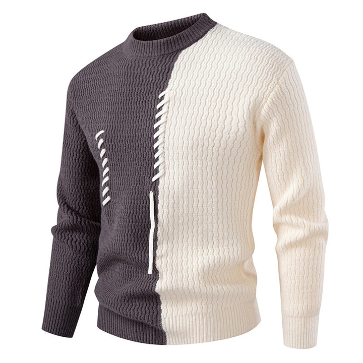 Herren nan zweigeteilter Strukturstrickpullover mit Zierband-Detail und Rundhalsausschnitt Echo Archiv
