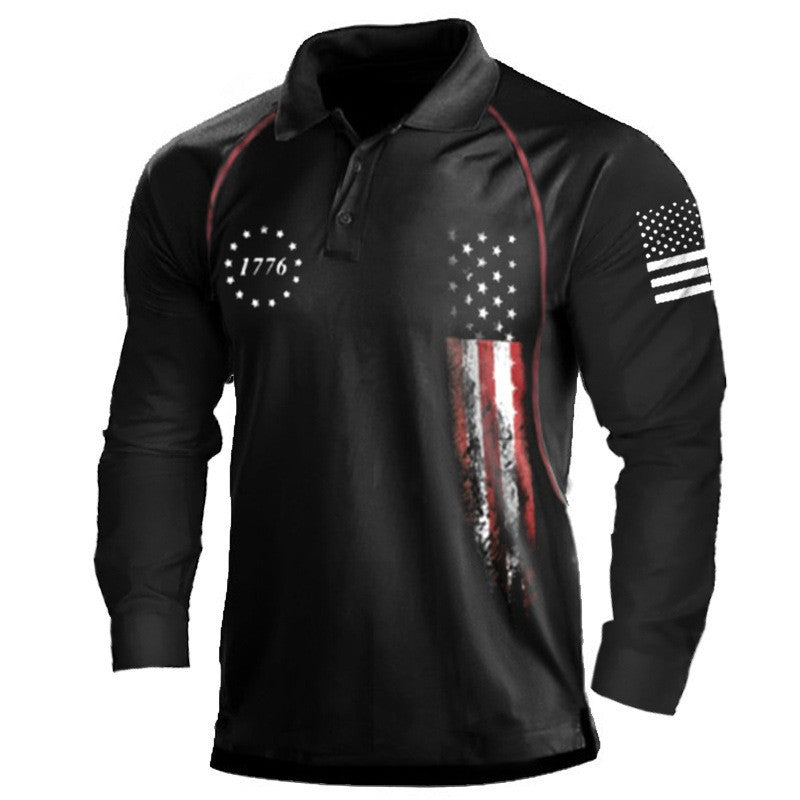 Herren Langarm Poloshirt mit patriotischem Design und funktionellem Schnitt Echoarchiv