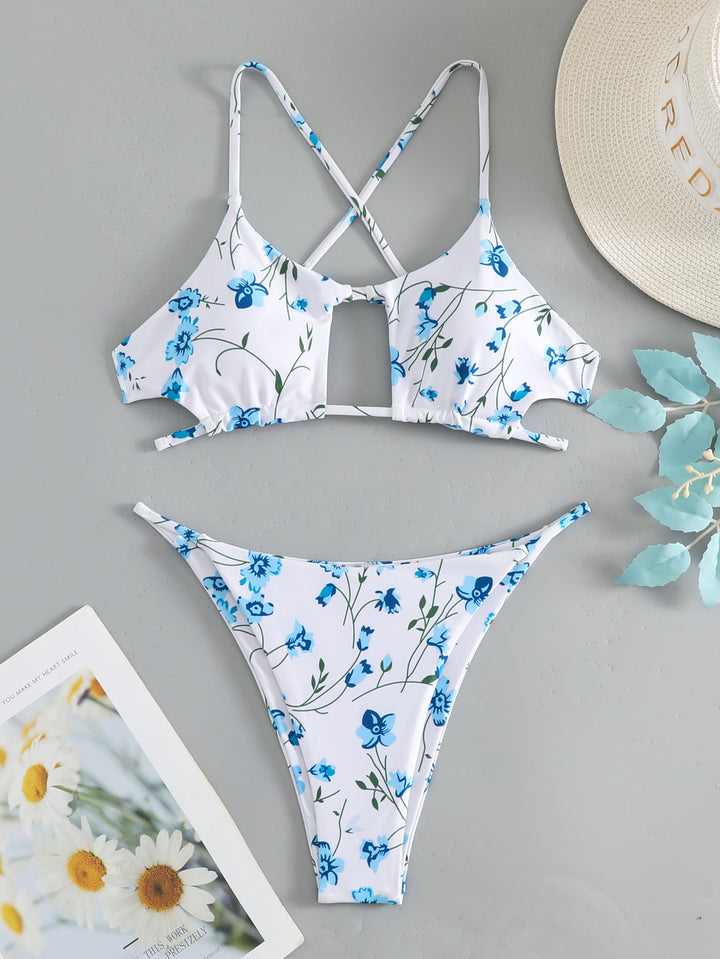 Damen Triangel-Bikini mit versetzten Trägern und floralem Muster Echo Archiv