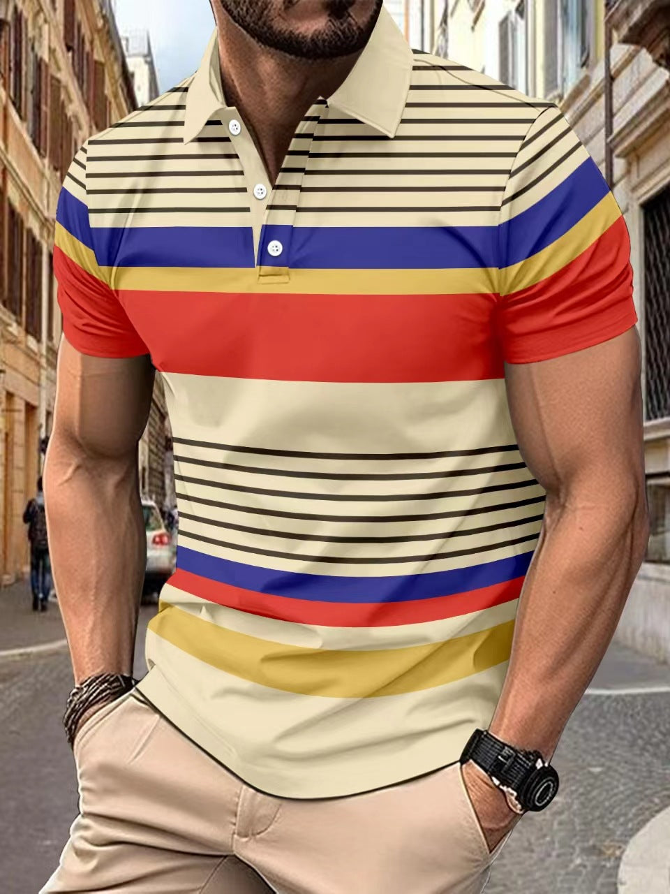 Herren Poloshirt mit modischem Streifendessin und hochwertiger Baumwollmischung Echoarchiv
