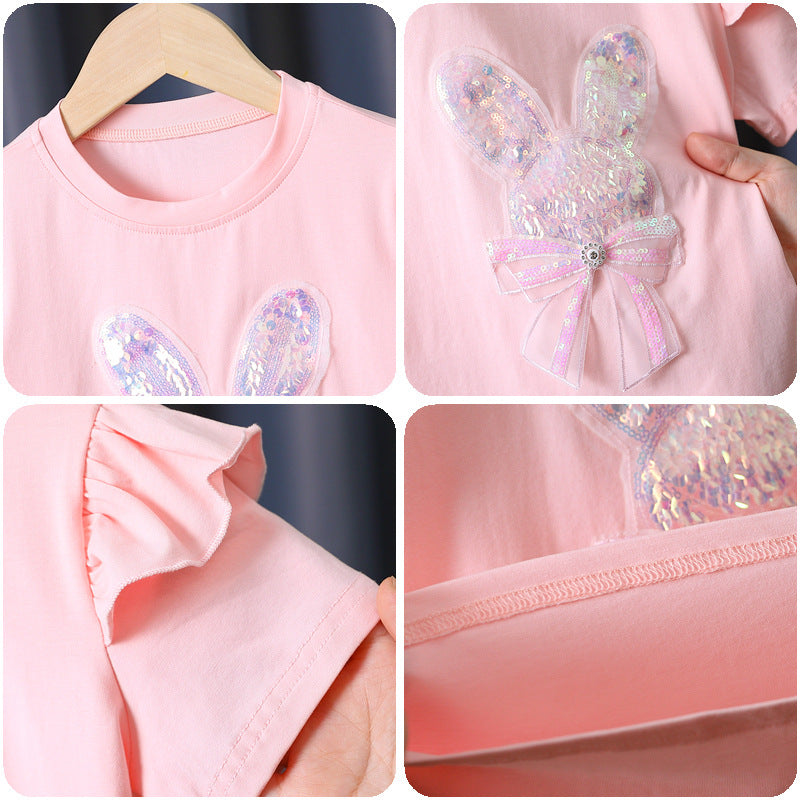 Mädchen T-Shirt mit aufgesticktem Häschen und Rüschendetails Echo Archiv