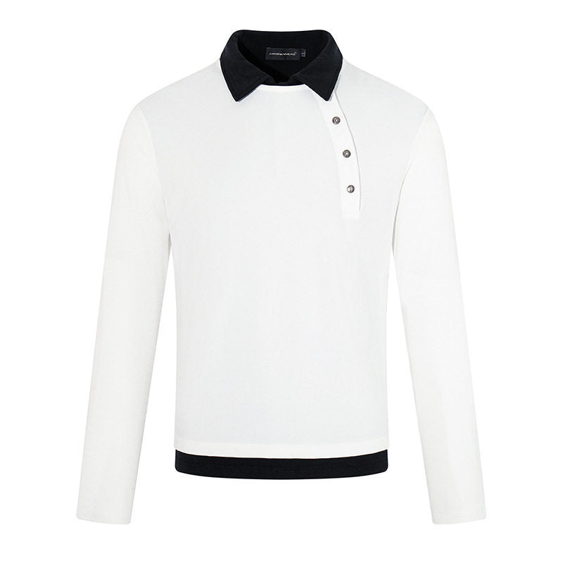 Herren Langarm-Poloshirt mit asymmetrischer Knopfleiste und kontrastierendem Kragen Echoarchiv