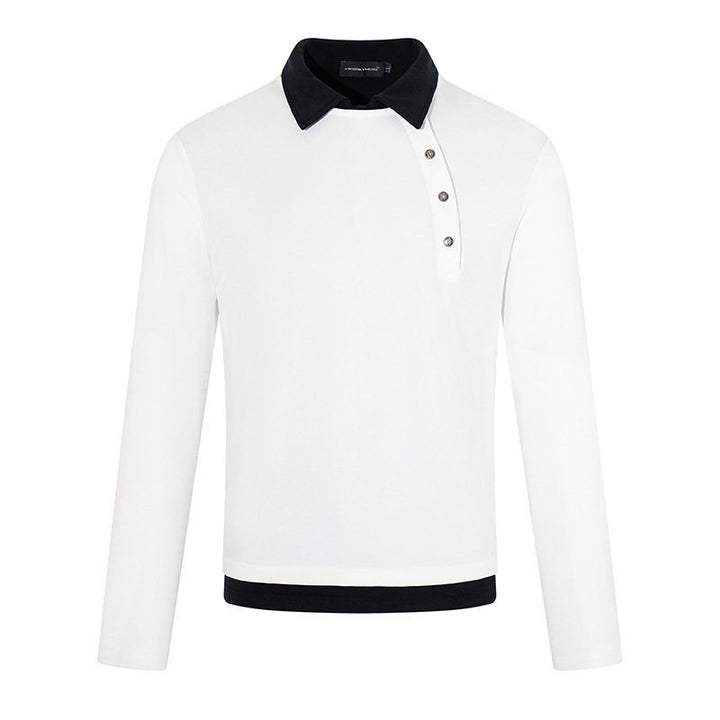 Herren Langarm-Poloshirt mit asymmetrischer Knopfleiste und kontrastierendem Kragen Echoarchiv