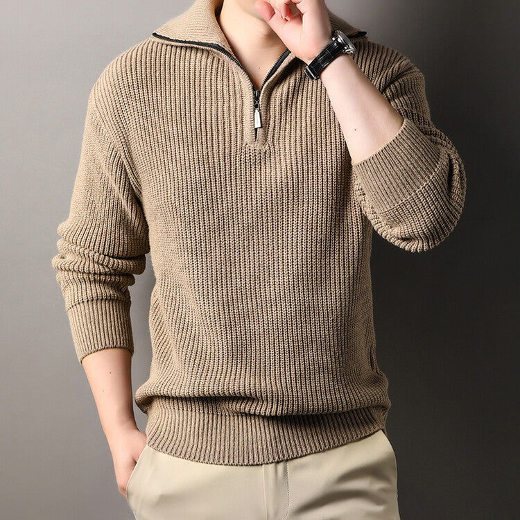 Herren Freizeitpullover mit halbem Reißverschluss und strukturiertem Strickmuster Echoarchiv