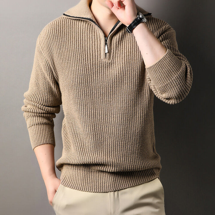 Herren Freizeitpullover mit halbem Reißverschluss und strukturiertem Strickmuster Echoarchiv