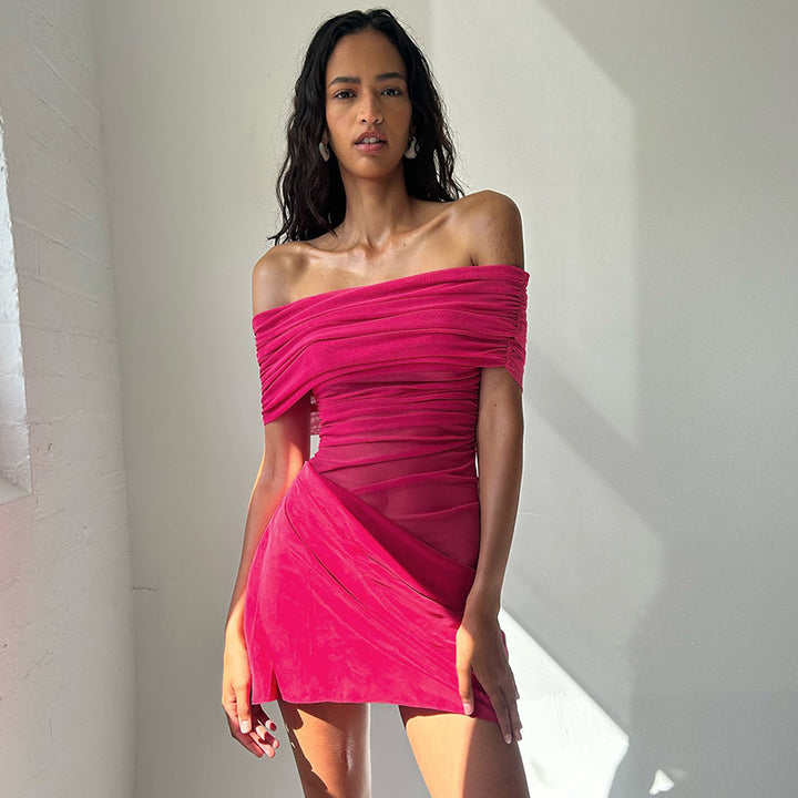 Damen Off-Shoulder Minikleid mit Rüschendetails und figurformender Drapierung Echo Archiv