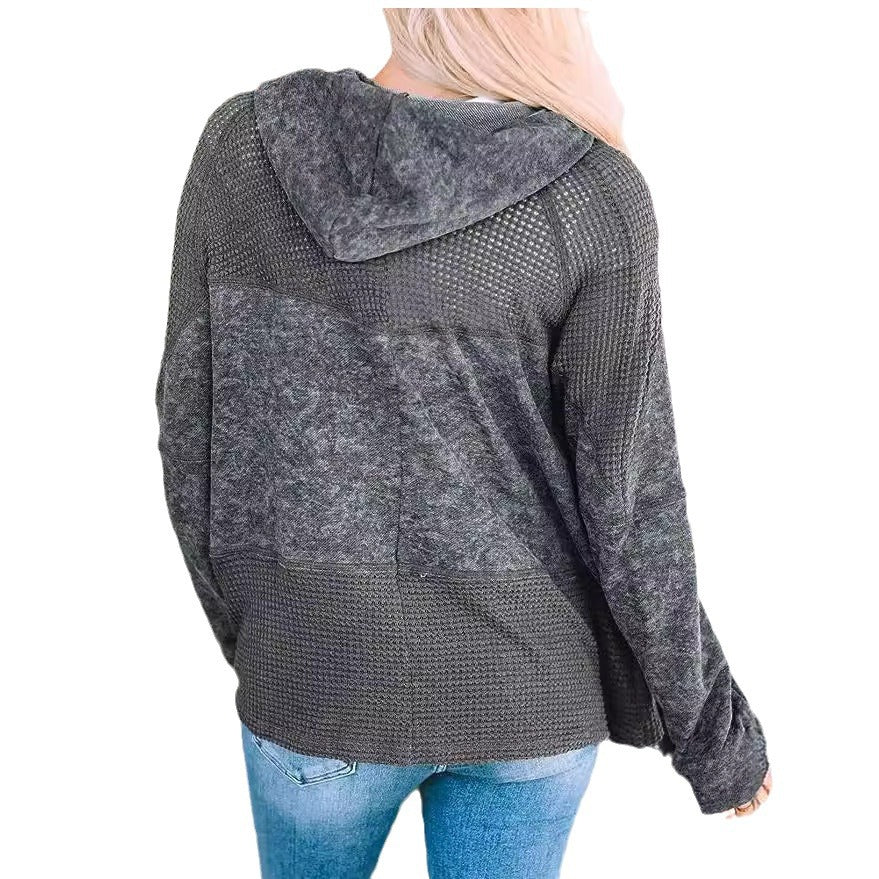 Damen Lässige Oversize-Kapuzenjacke mit Strukturstrick-Einsätzen und Reißverschluss Echoarchiv